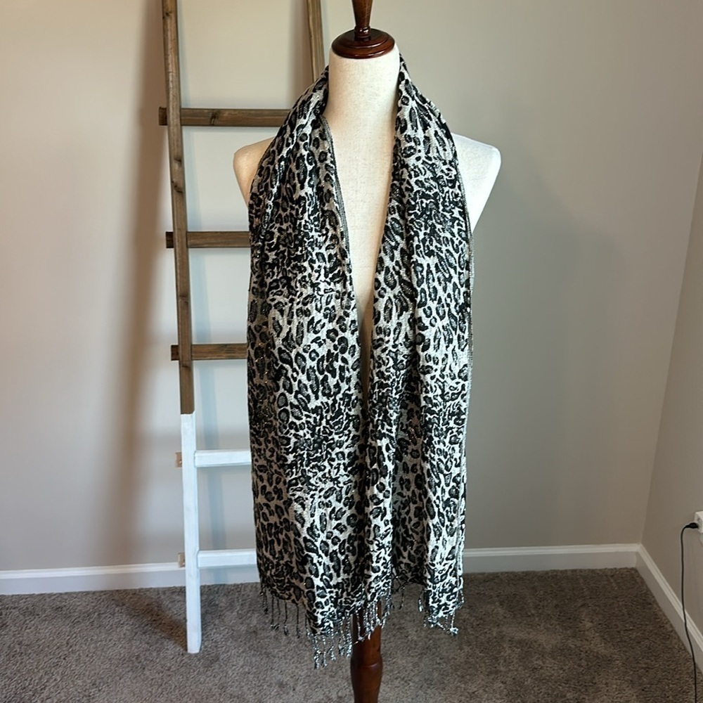 Animal Print Scarf with Fringe - Picture 9 of 17